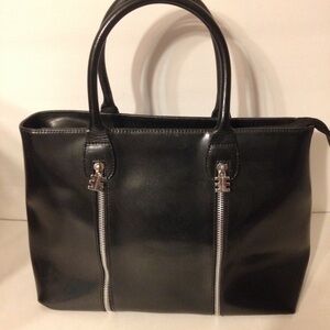 Arcadia black leather zippered tote
